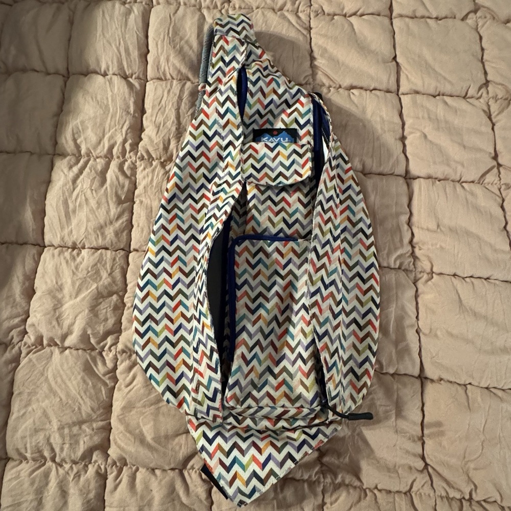 KAVU Rope Bag Orange Blue Yellow Geometric Crossbody Shoulder Sling Backpack